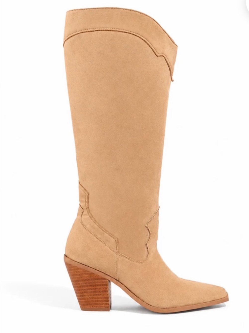 Mi.iM Beige Suede Western Knee-High Boots